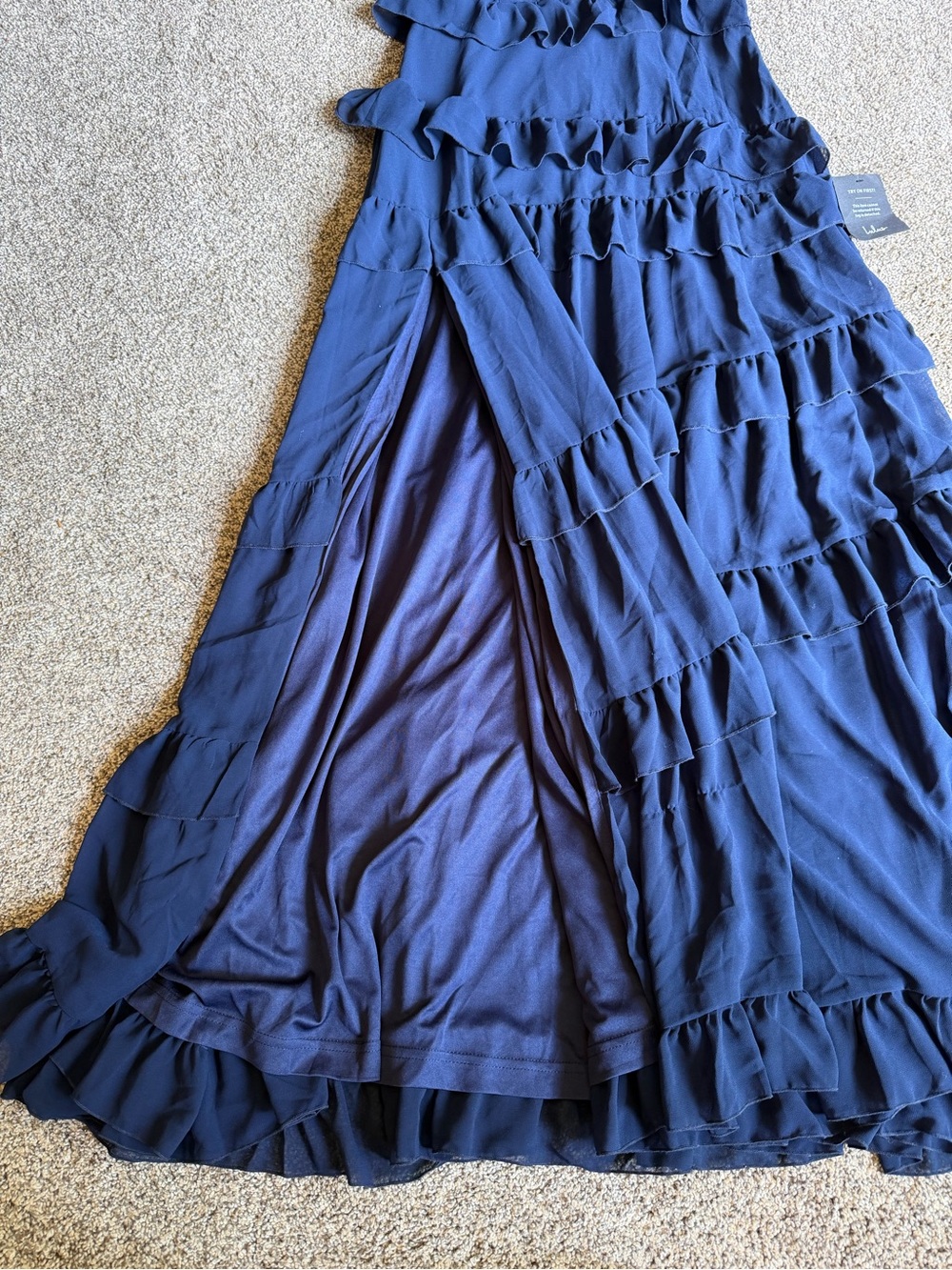 Lulus Compelling Romantic Ruffled Tiered Maxi Dress in Dark Navy Sz M Bridesmaid - Picture 7 of 16